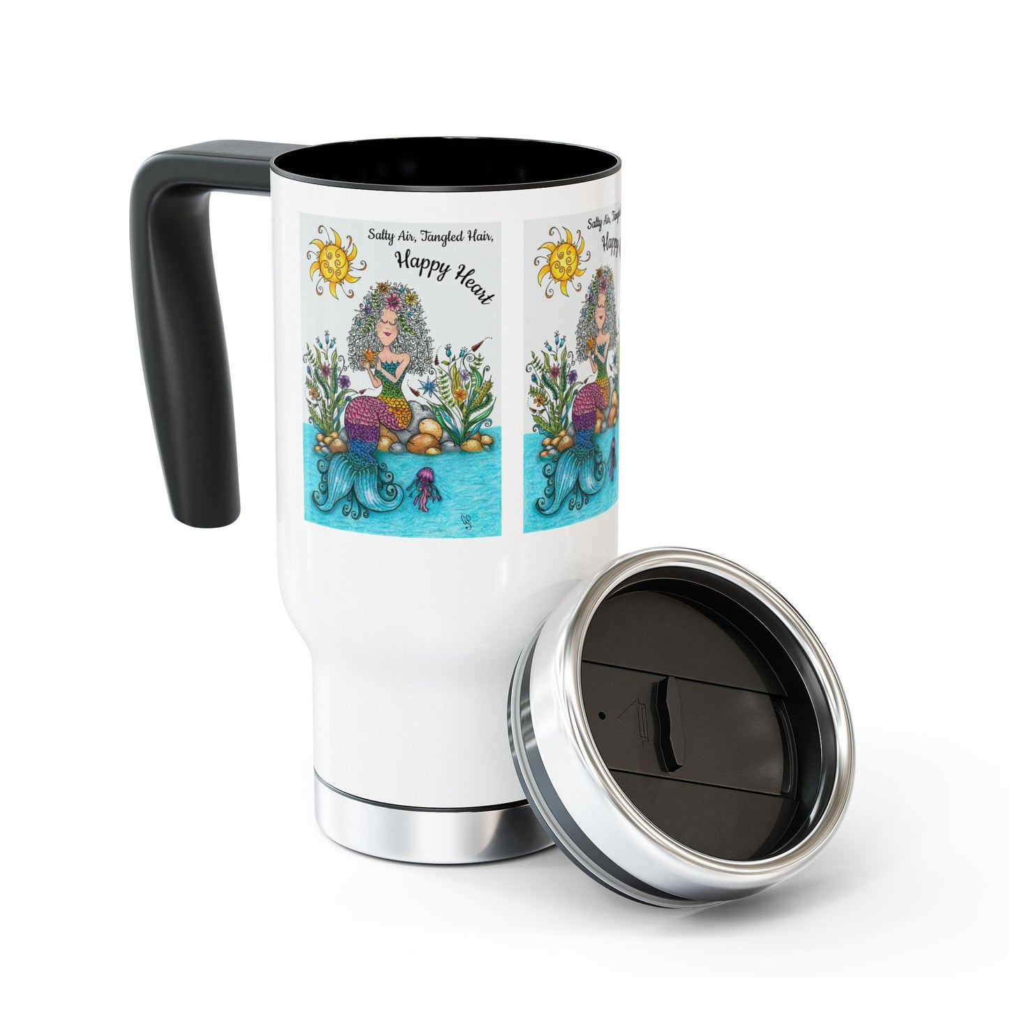 Mermaid Stainless Steel Travel Mug with Handle, 14oz