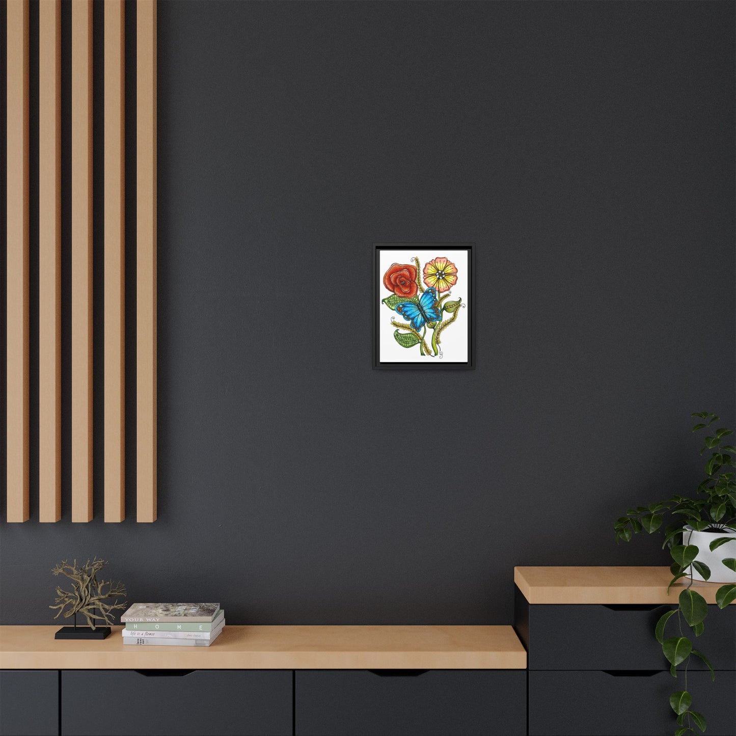 Blue Butterfly Matte Canvas, Framed (Multi-color)