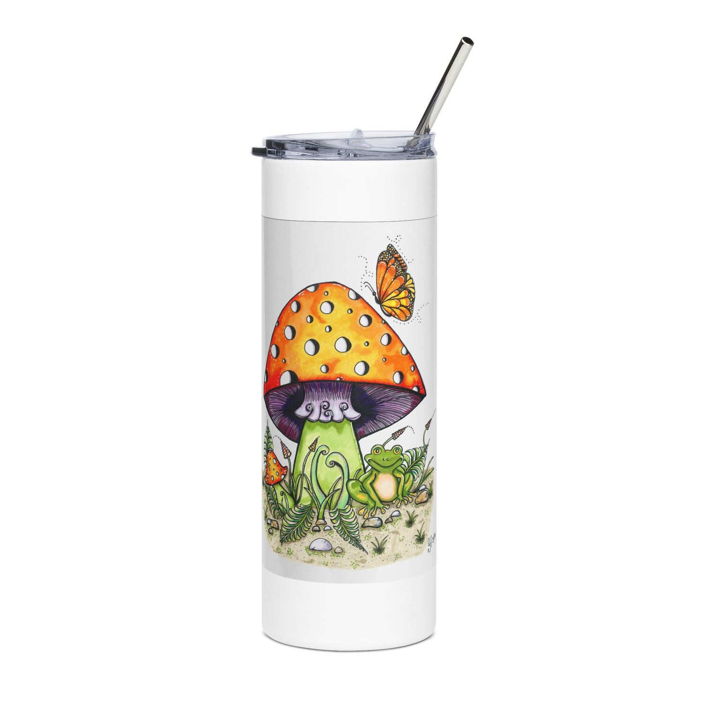 Froggy Loves Mushrooms Stainless Steel Tumbler, 20oz