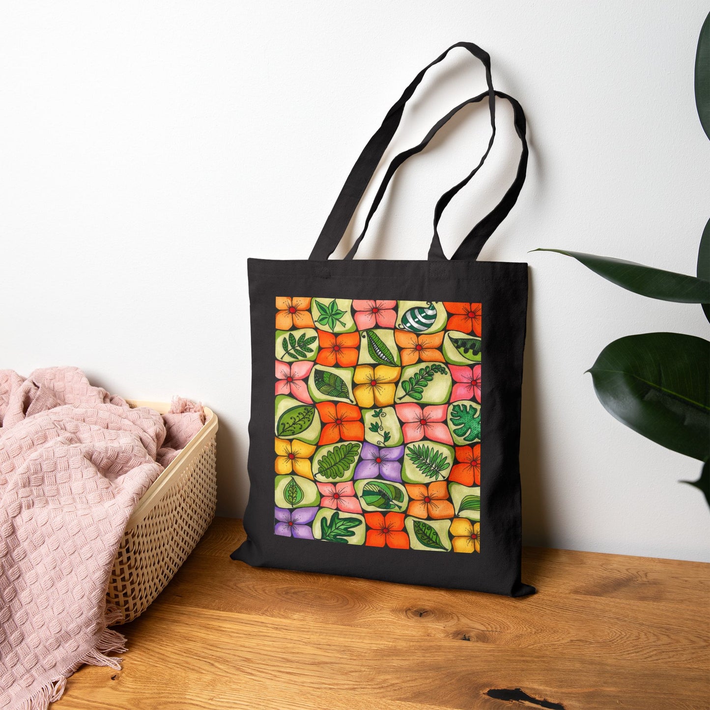 All-Over Flower Cotton Canvas Tote Bag