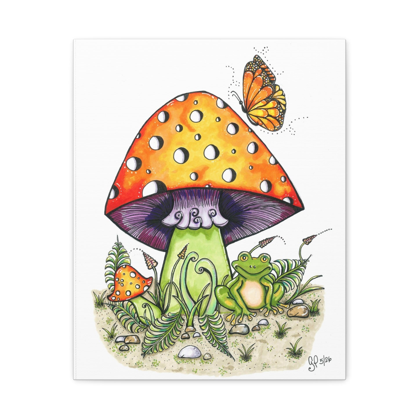 Froggy Loves Mushrooms Matte Canvas (unframed)