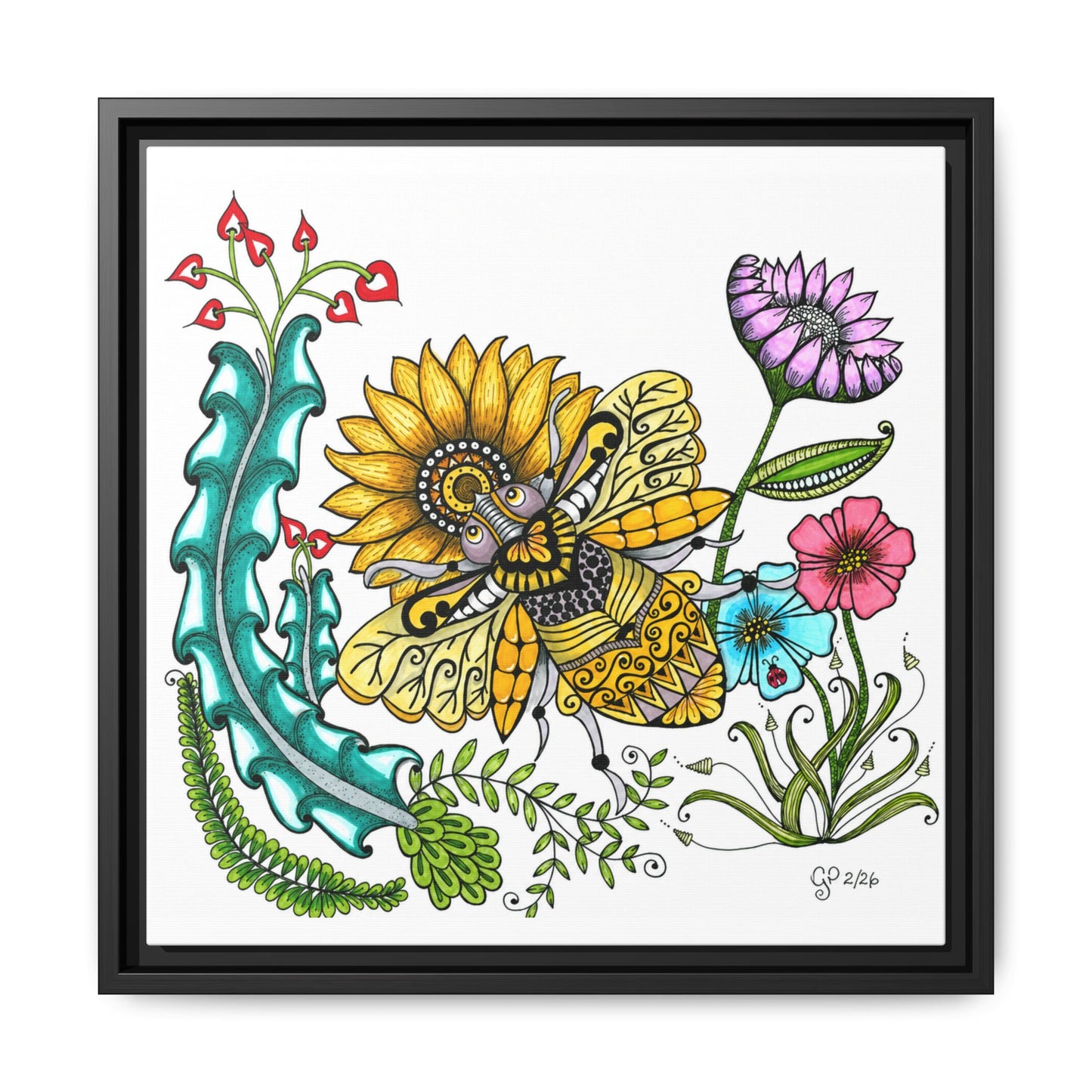 Boho Bumblebee Matte Canvas, Framed (Multi-color)