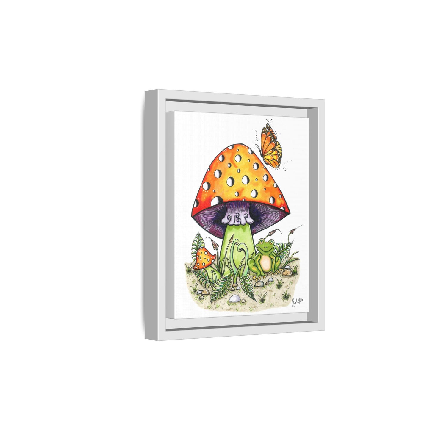 Froggy Loves Mushrooms Matte Canvas, Framed (Multi-color)