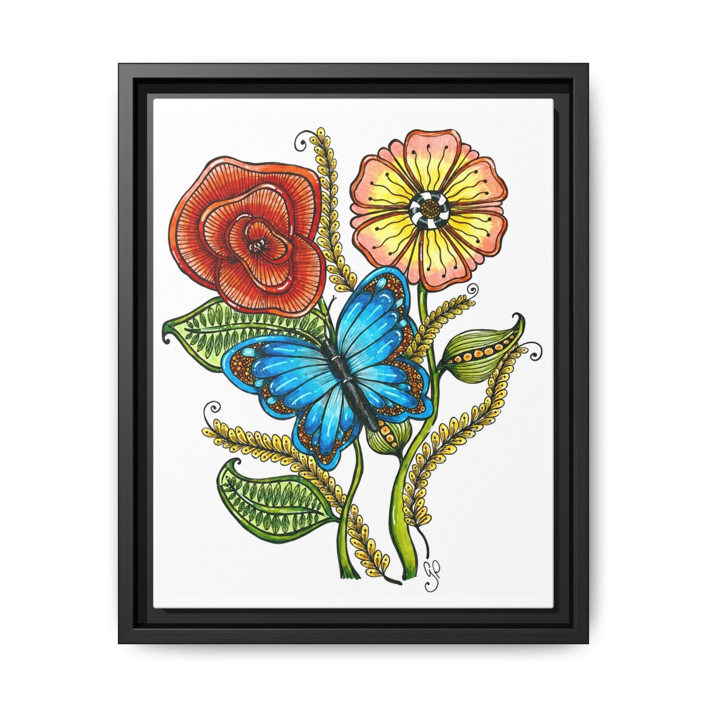 Blue Butterfly Matte Canvas, Framed (Multi-color)