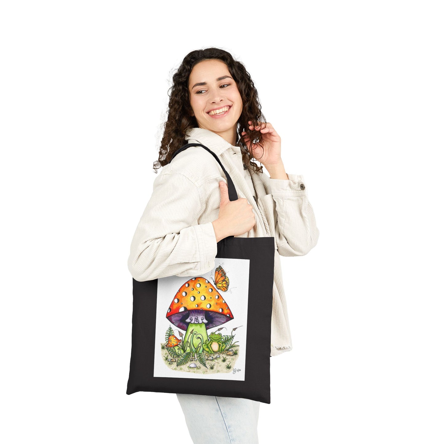 Froggy Loves Mushrooms Cotton Canvas Tote Bag