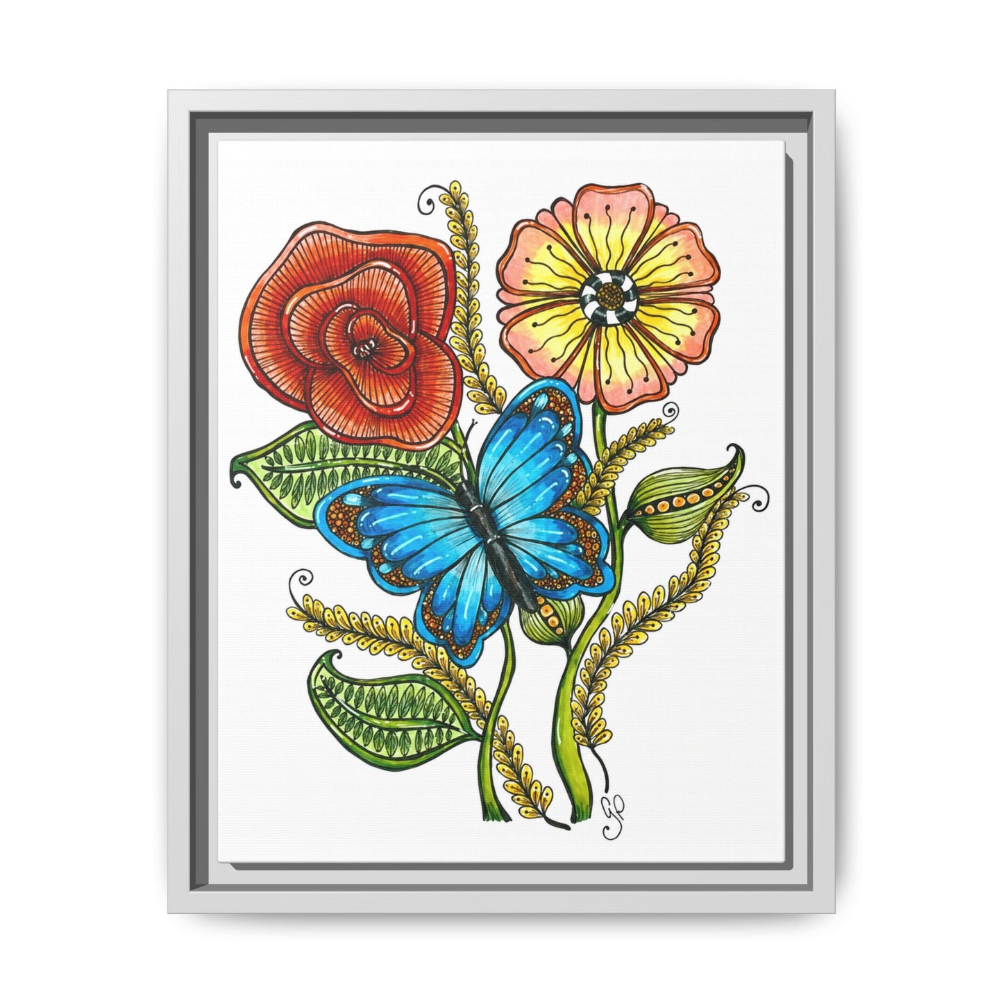 Blue Butterfly Matte Canvas, Framed (Multi-color)
