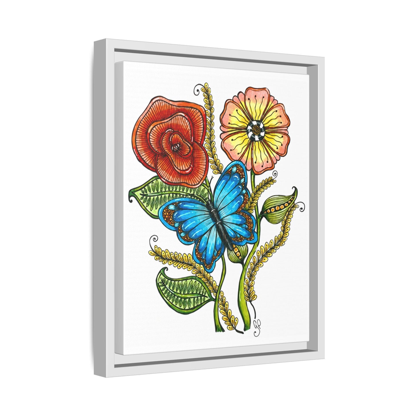 Blue Butterfly Matte Canvas, Framed (Multi-color)