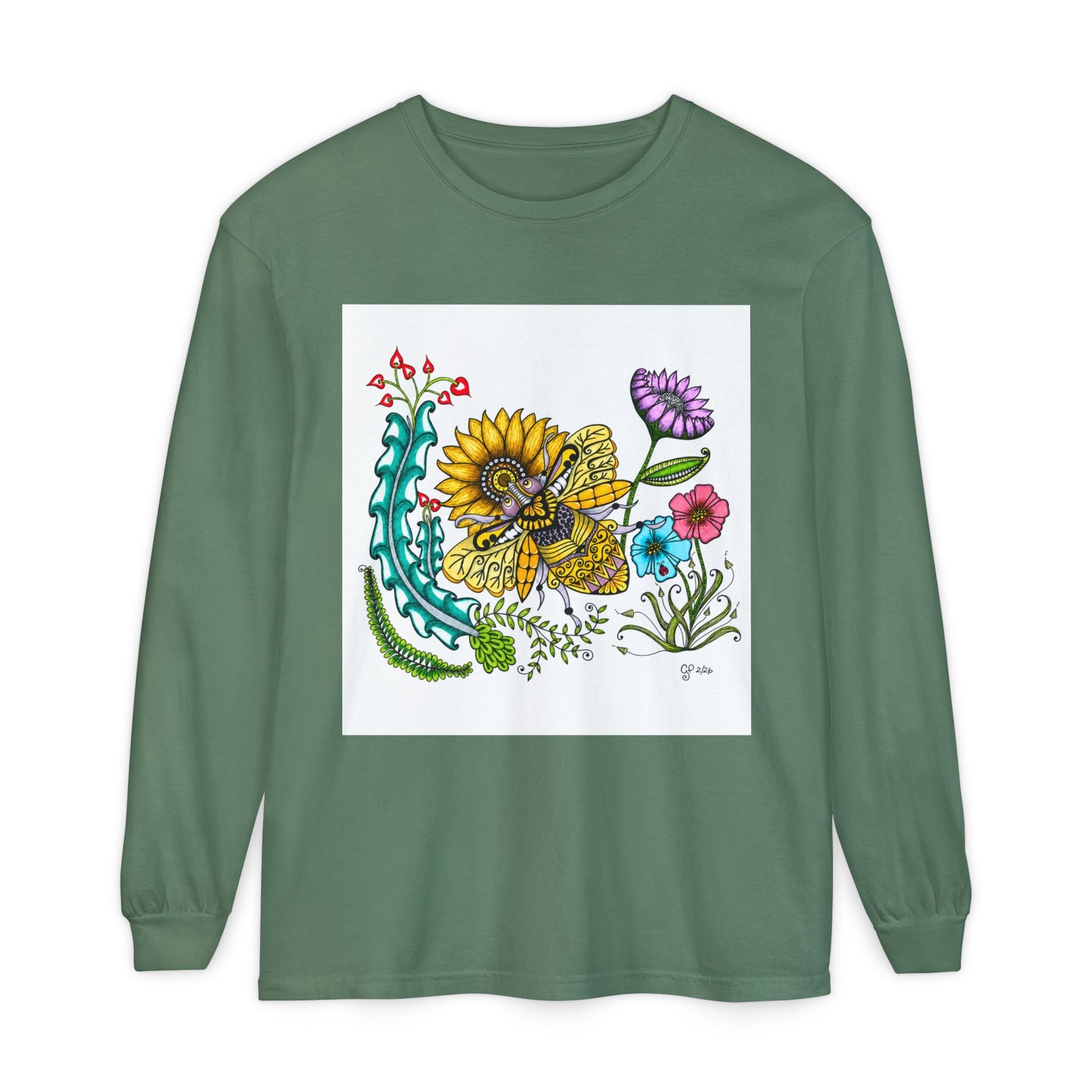 Boho Bumblebee Garment-dyed Long Sleeve T-Shirt