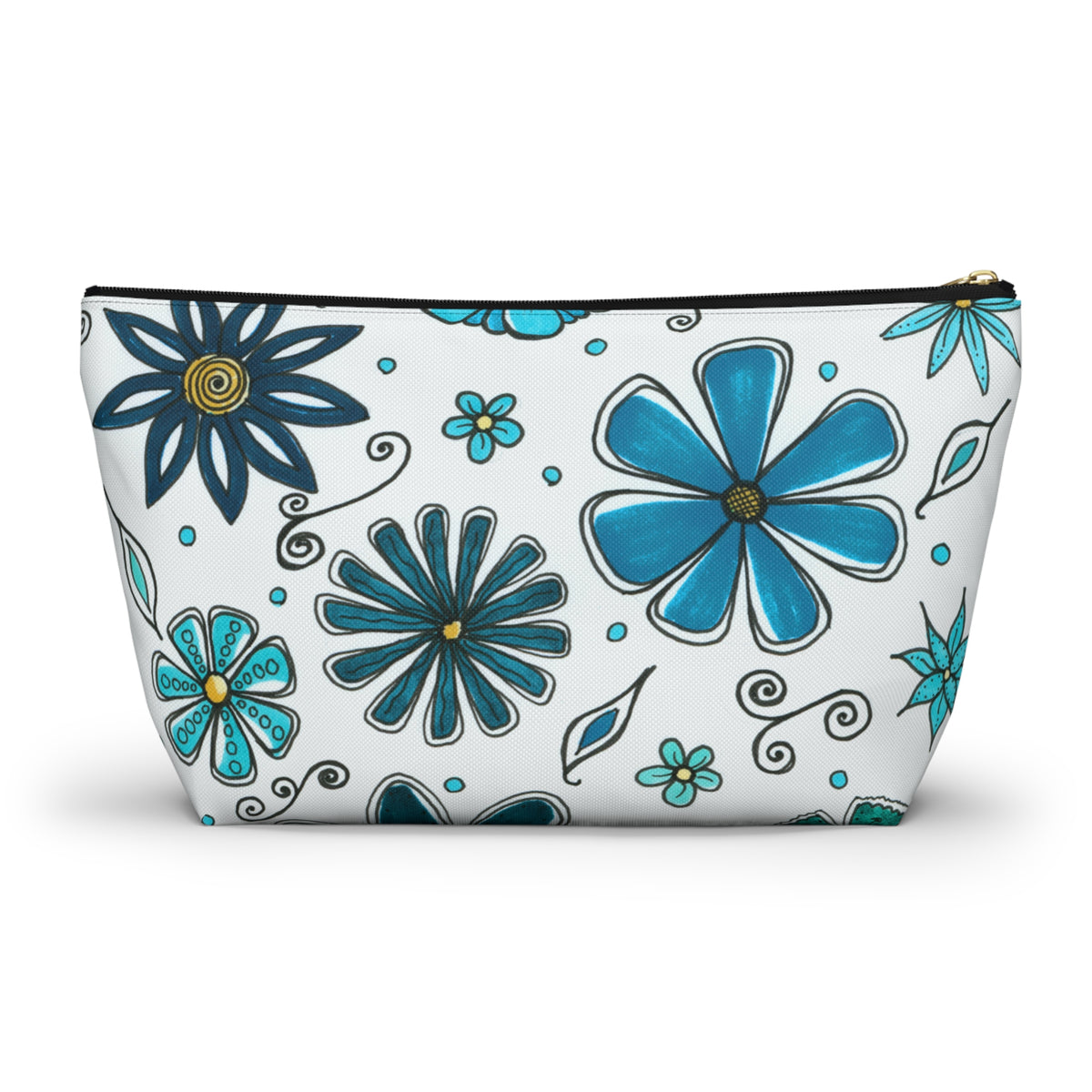 Retro Blue Flowers Accessory Pouch