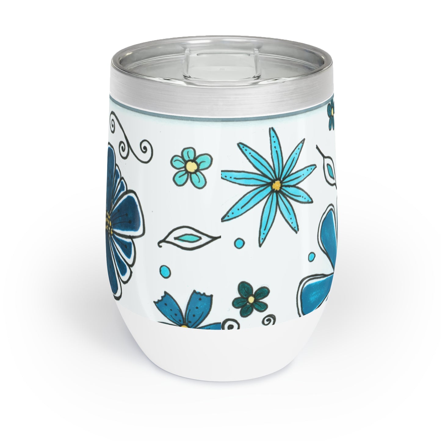 Retro Blue Flowers Chill Wine Tumbler
