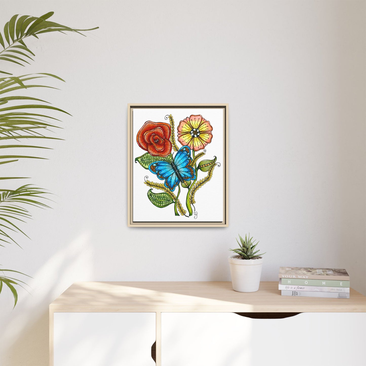 Blue Butterfly Matte Canvas, Framed (Multi-color)