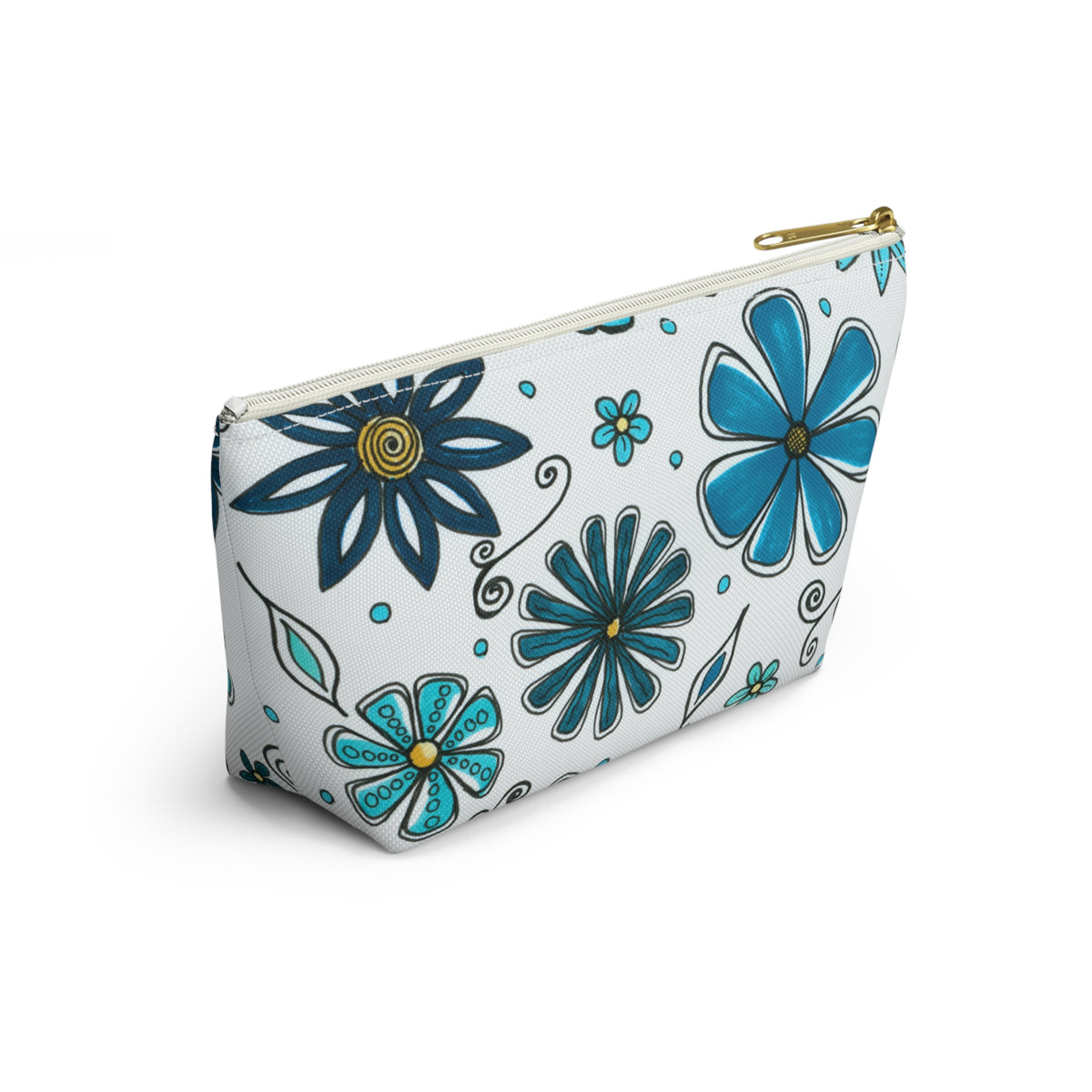 Retro Blue Flowers Accessory Pouch