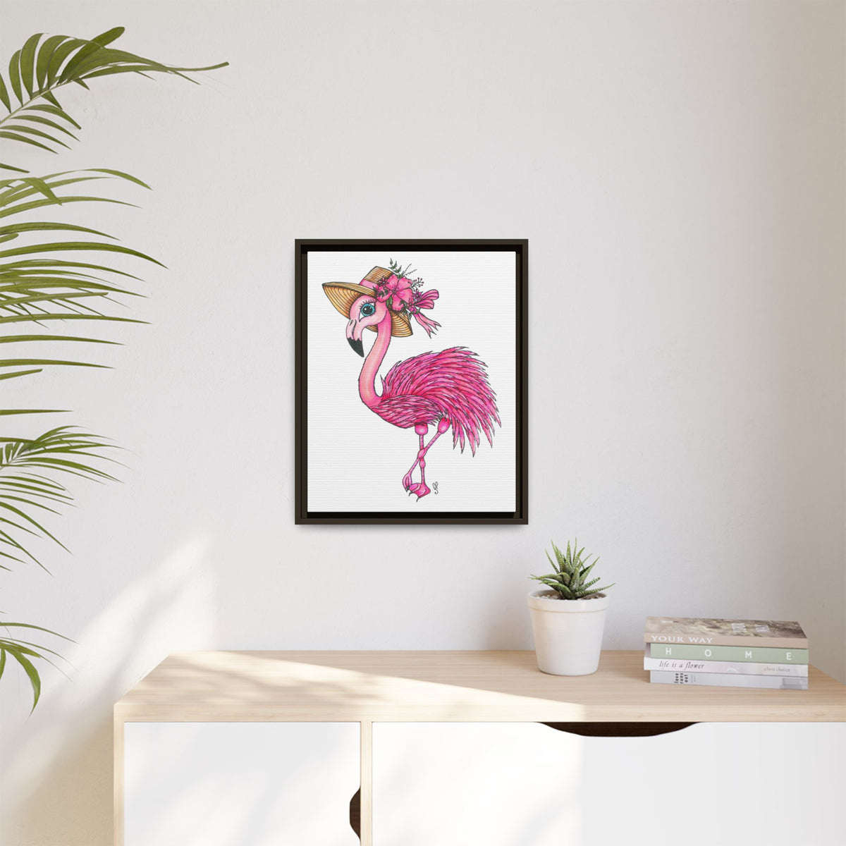 Francine The Flamingo Matte Canvas, Framed (Multi-color)