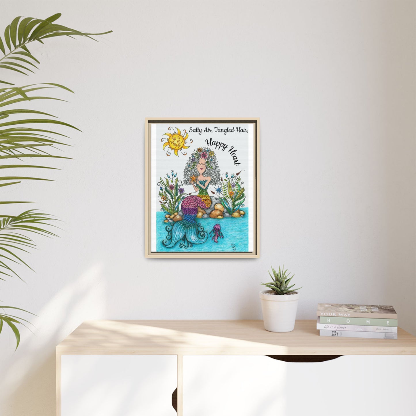 Mermaid Matte Canvas, Framed (Multi-color)