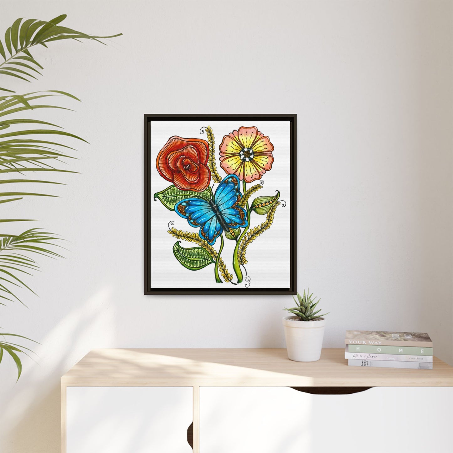 Blue Butterfly Matte Canvas, Framed (Multi-color)