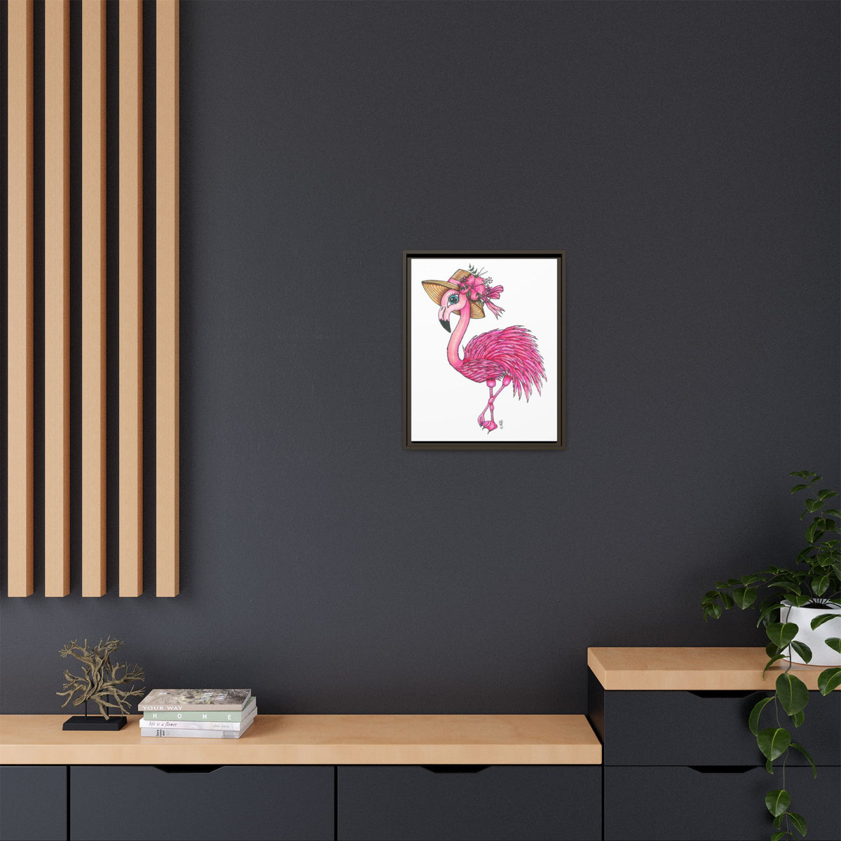 Francine The Flamingo Matte Canvas, Framed (Multi-color)