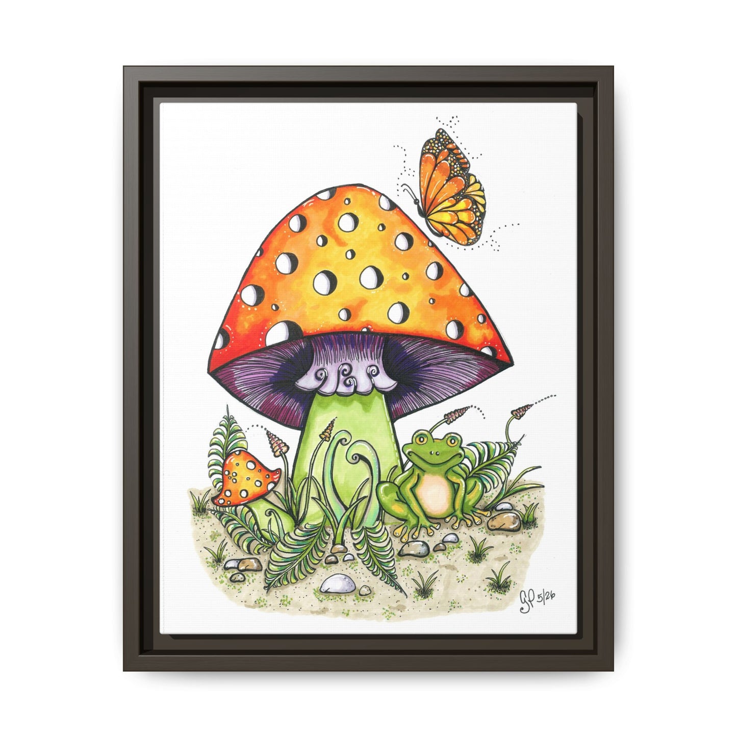 Froggy Loves Mushrooms Matte Canvas, Framed (Multi-color)