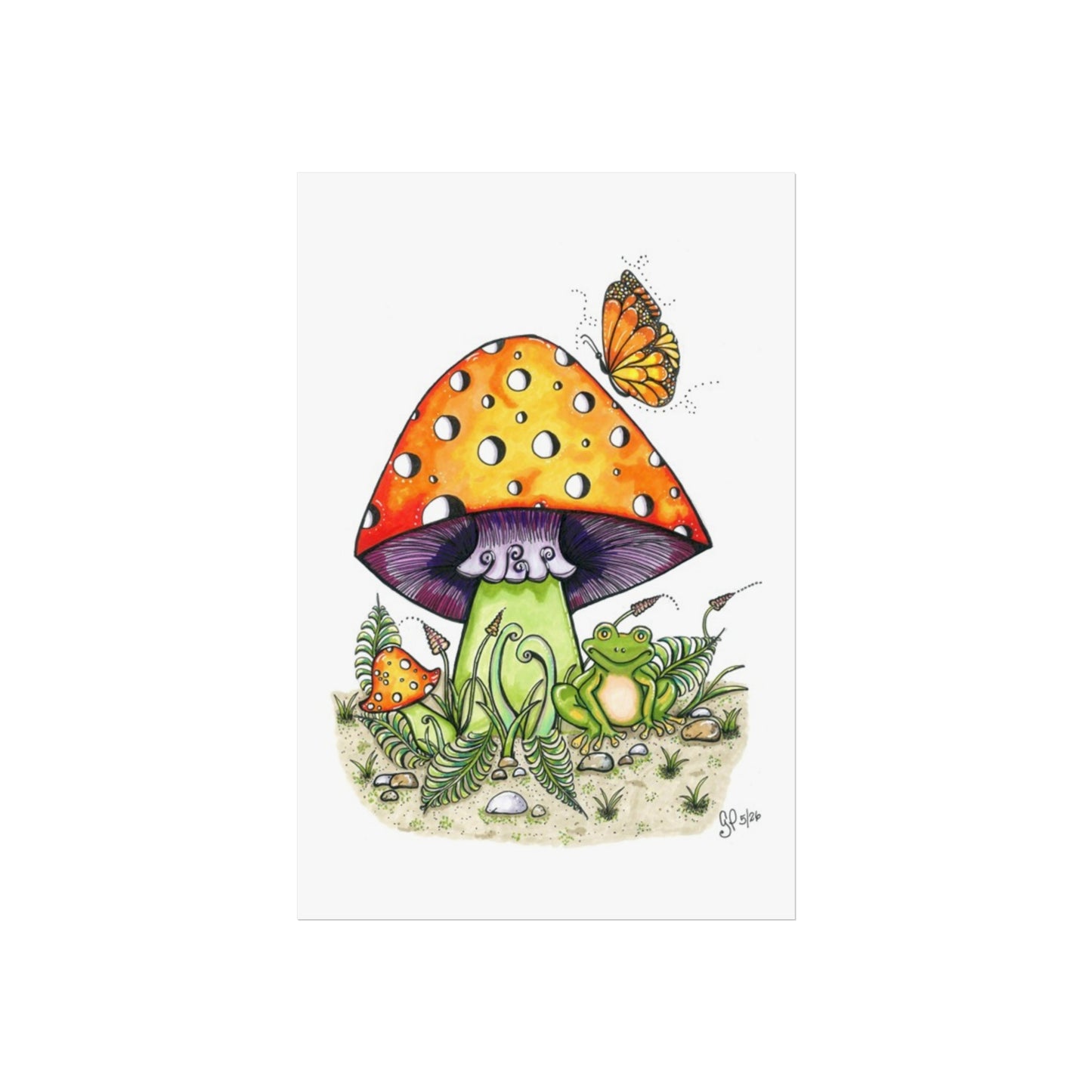 Froggy Loves Mushrooms Fine Art Posters