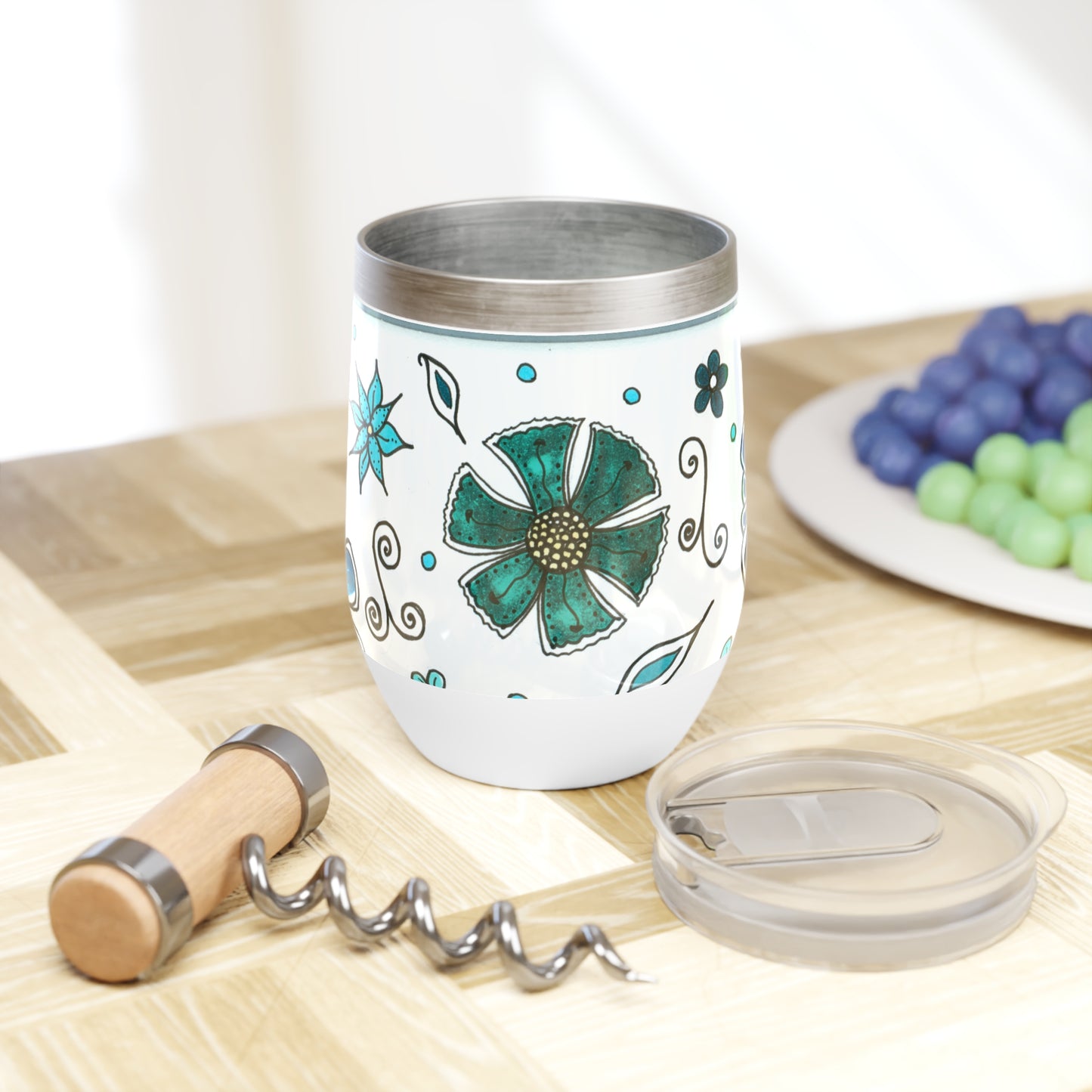 Retro Blue Flowers Chill Wine Tumbler
