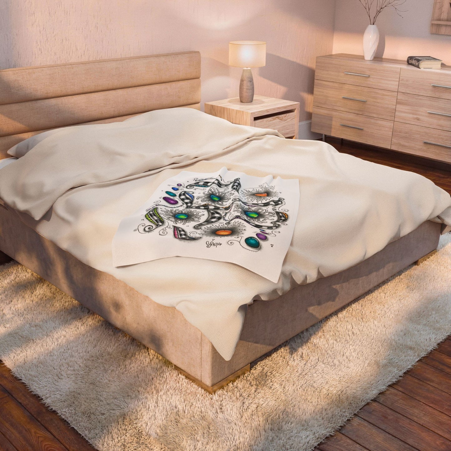 Zen Whimsy Velveteen Plush Blanket