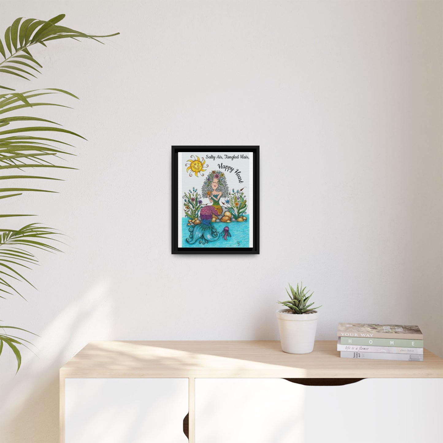 Mermaid Matte Canvas, Framed (Multi-color)