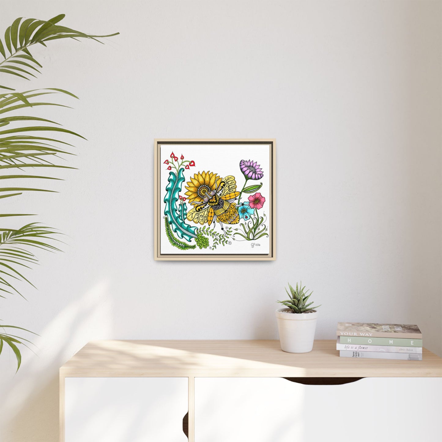 Boho Bumblebee Matte Canvas, Framed (Multi-color)