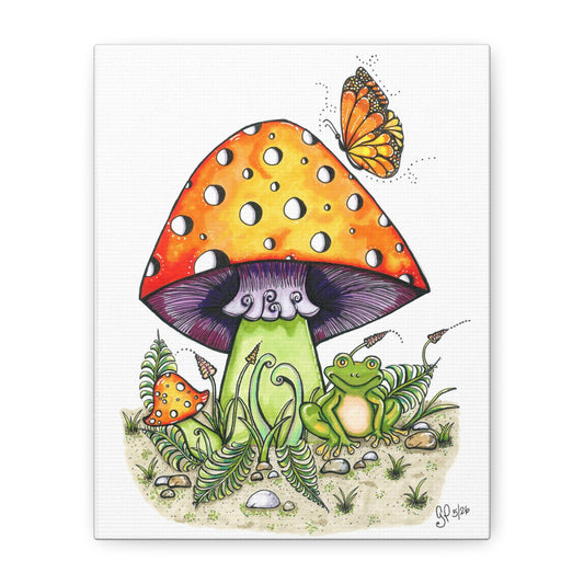 Froggy Loves Mushrooms Matte Canvas (unframed)