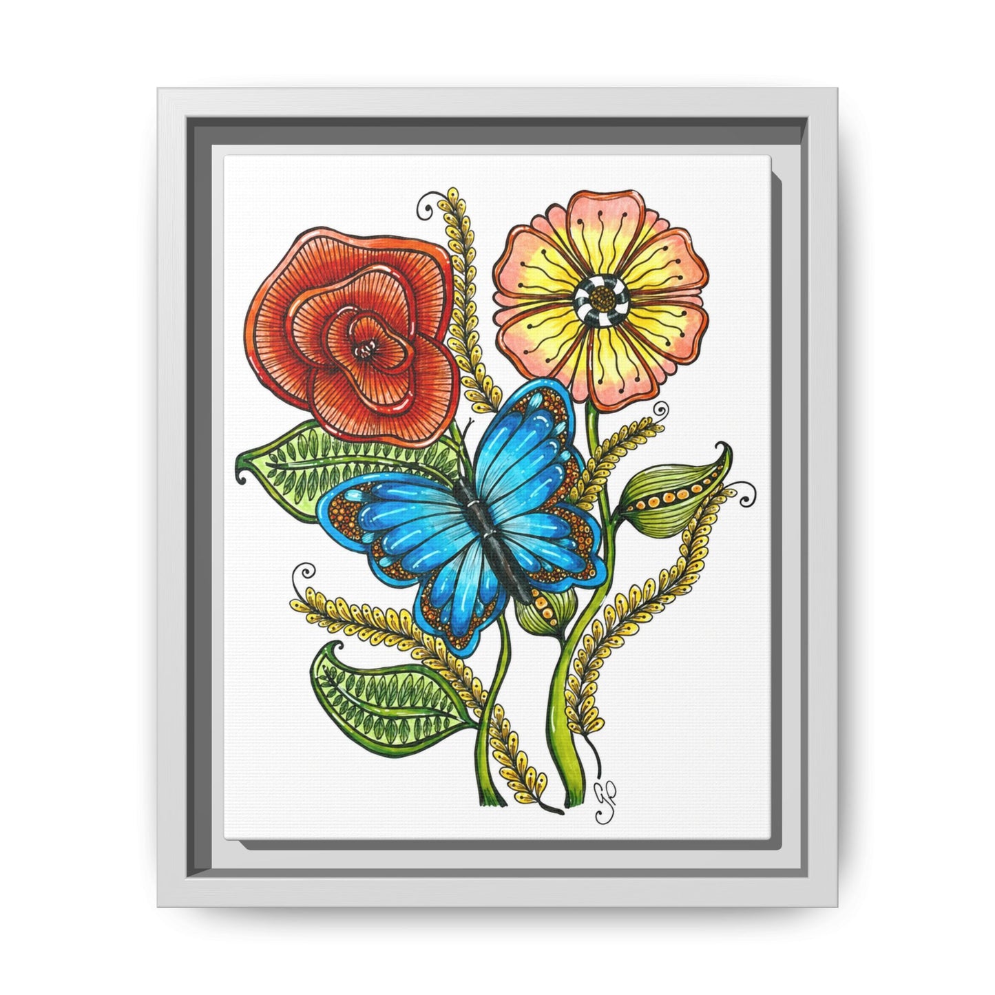 Blue Butterfly Matte Canvas, Framed (Multi-color)