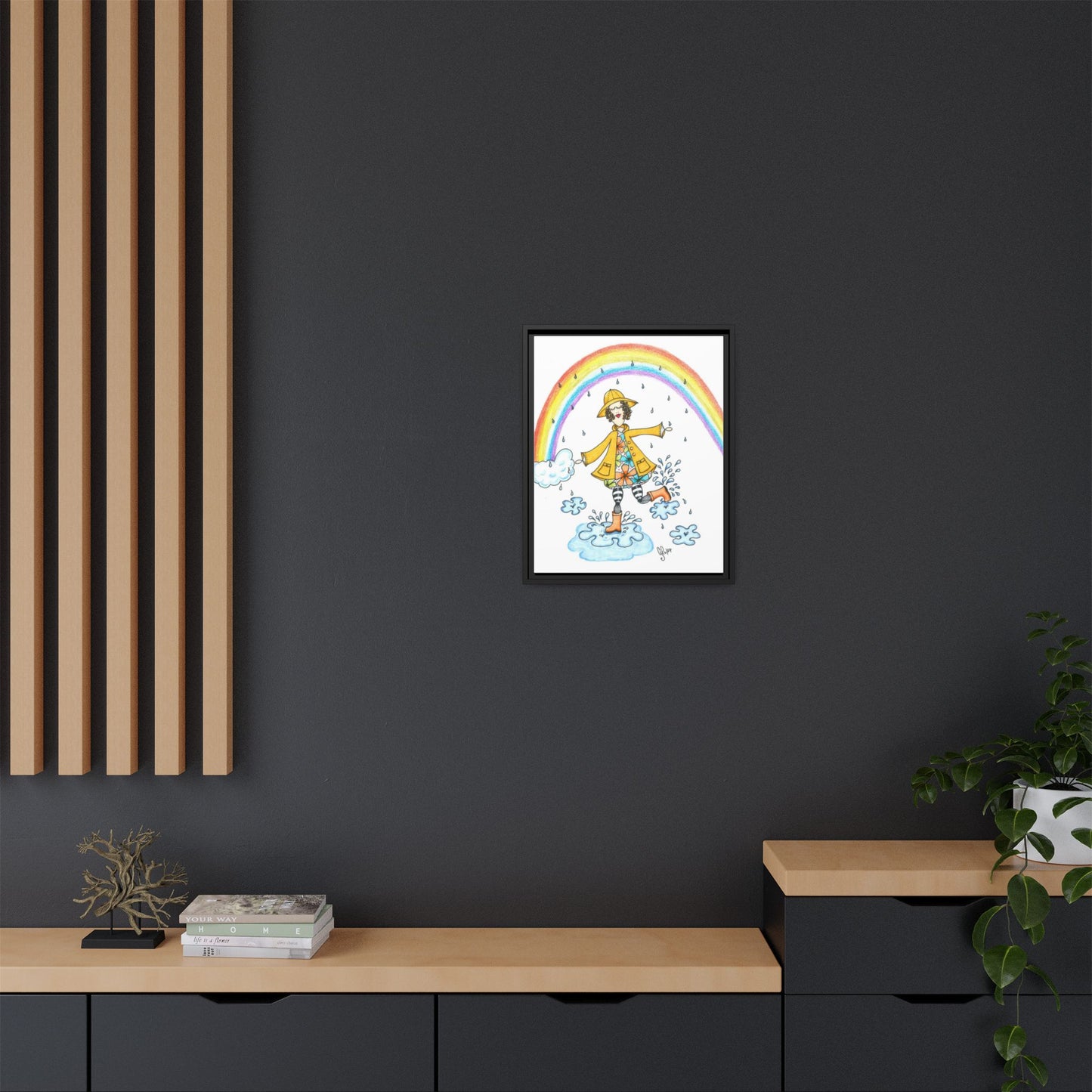 Dancing In The Rain Matte Canvas, Framed (Multi-color)
