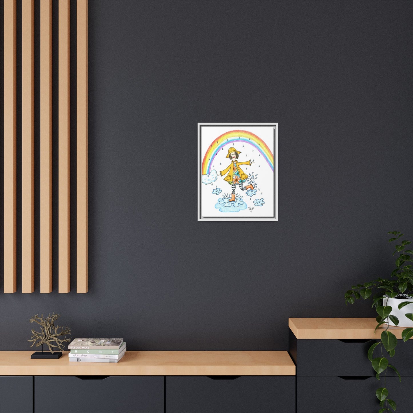Dancing In The Rain Matte Canvas, Framed (Multi-color)