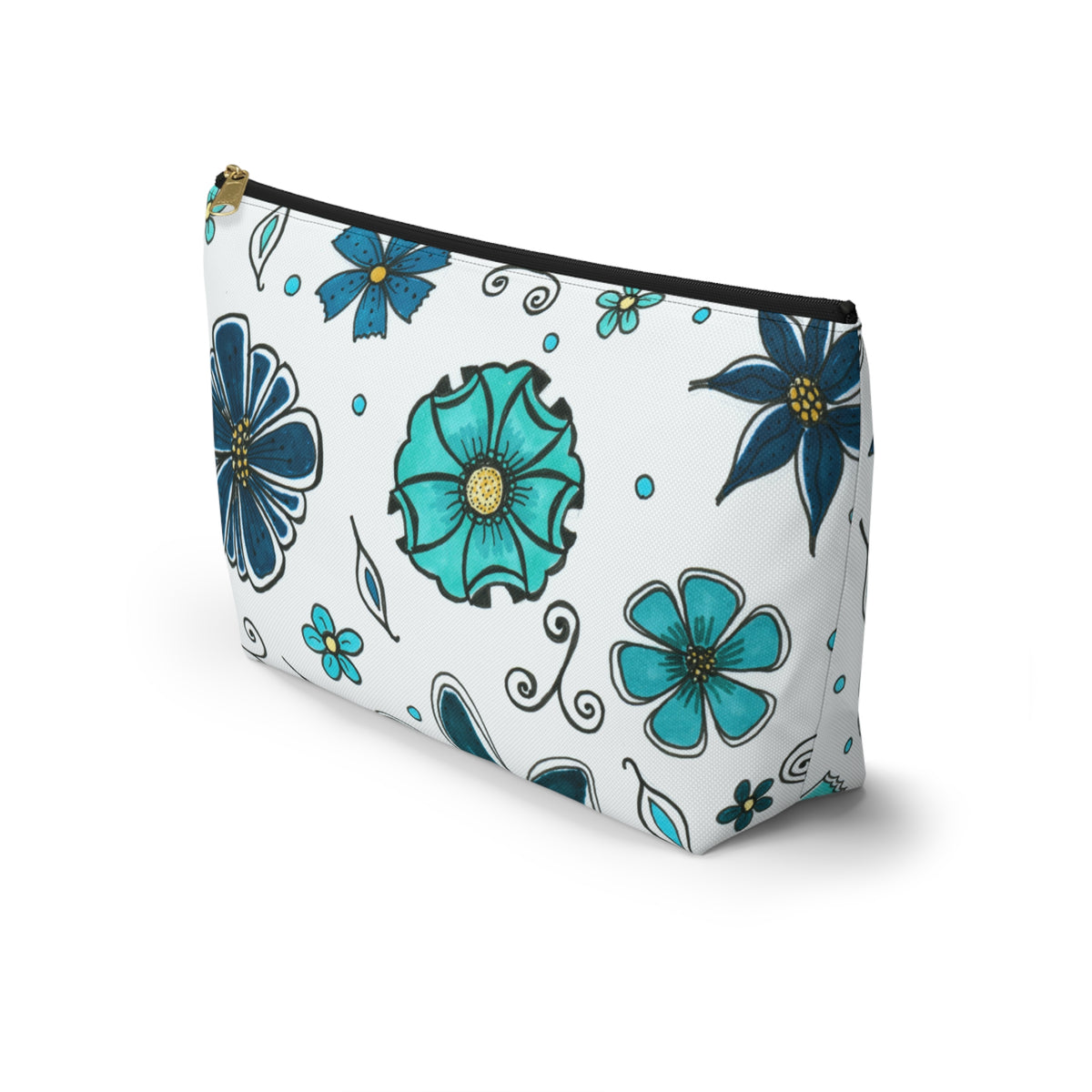 Retro Blue Flowers Accessory Pouch