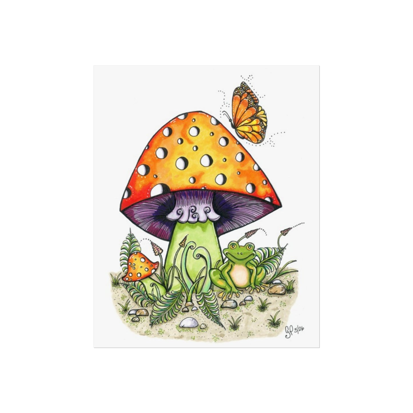 Froggy Loves Mushrooms Fine Art Posters