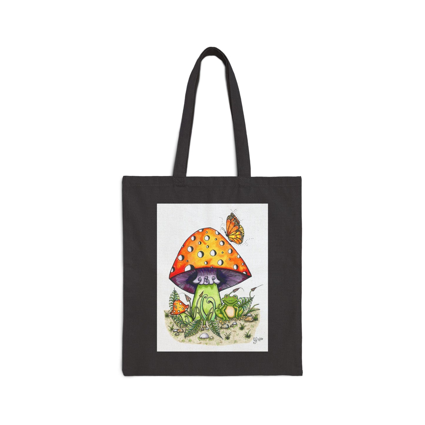 Froggy Loves Mushrooms Cotton Canvas Tote Bag