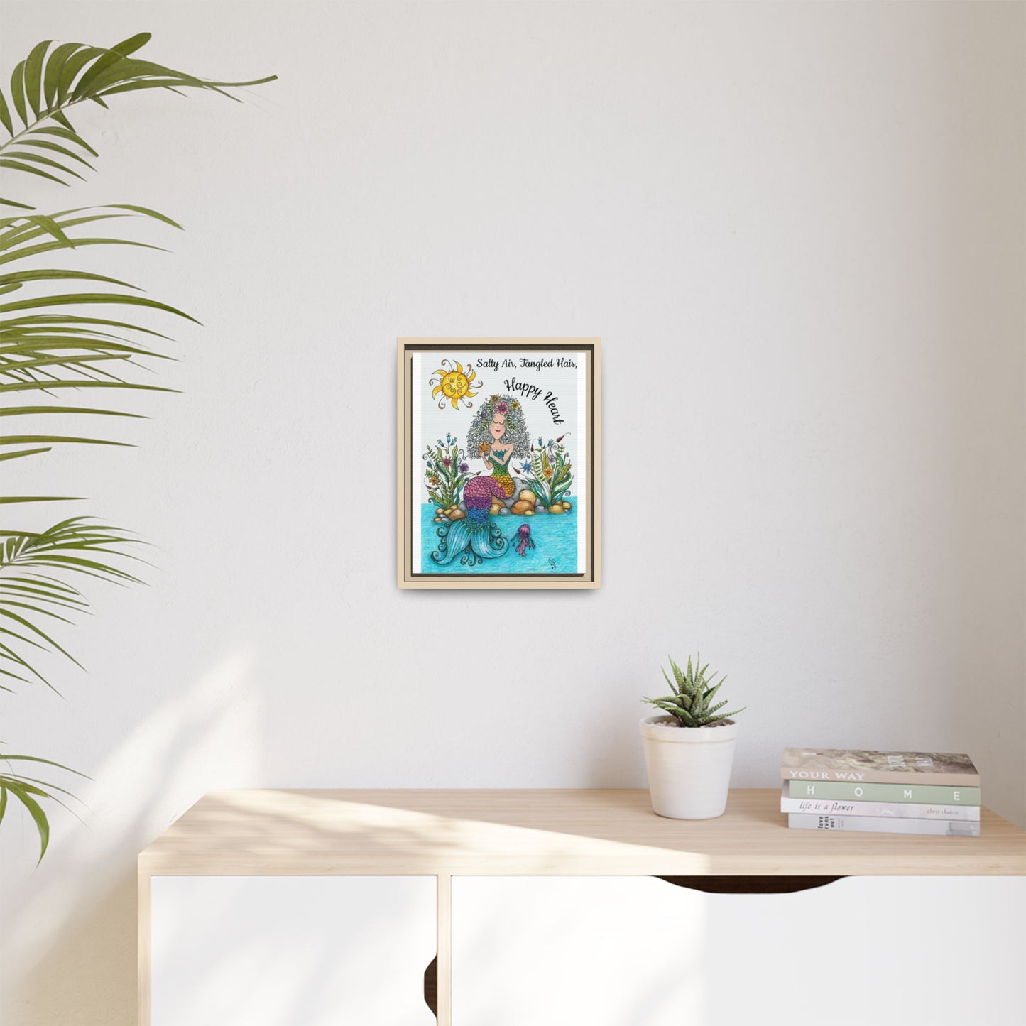 Mermaid Matte Canvas, Framed (Multi-color)