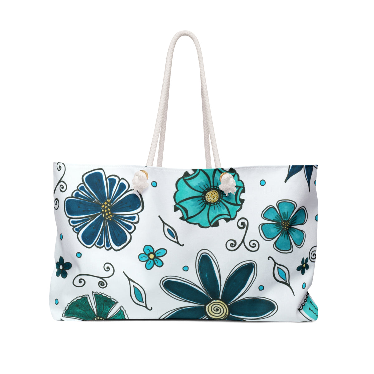 Blue Retro Flowers Weekender Bag