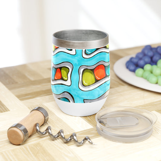 Funky Beans colorful print on a 12oz insulated stemless wine tumbler