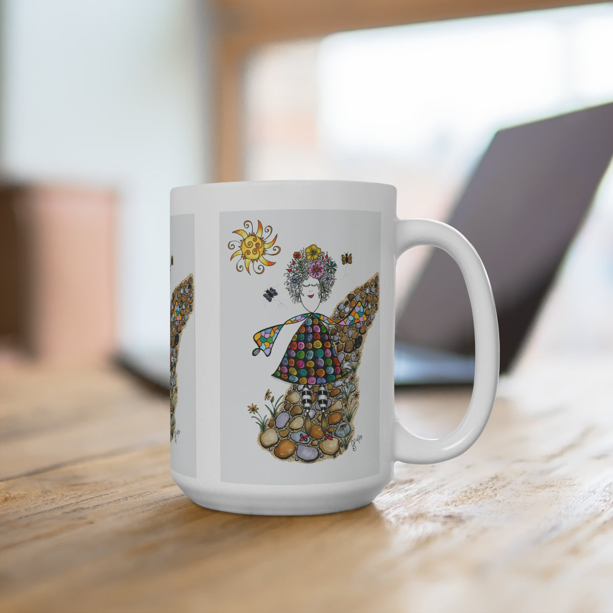 Hand-drawn A Little Me Time design on a 15oz white ceramic coffee mug