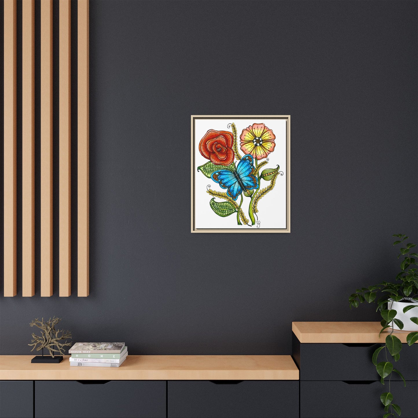 Blue Butterfly Matte Canvas, Framed (Multi-color)