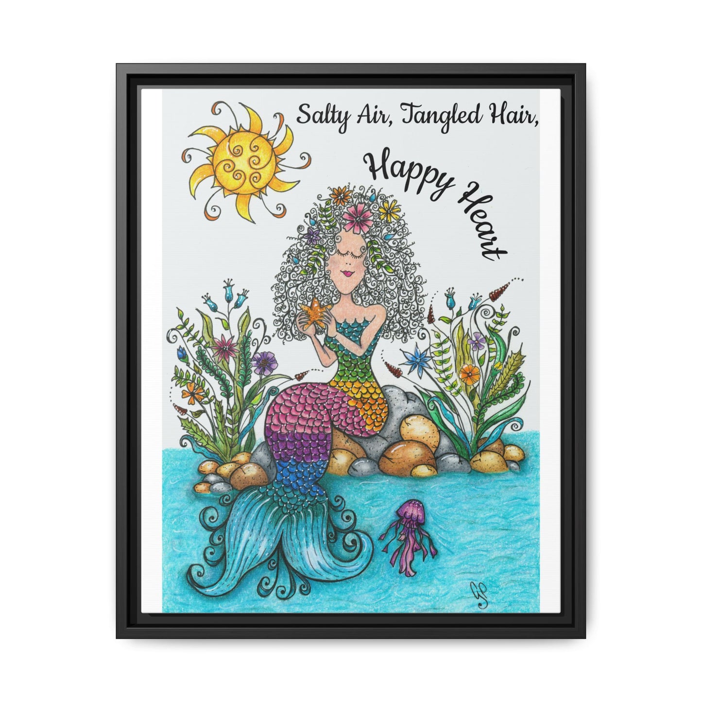 Mermaid Matte Canvas, Framed (Multi-color)