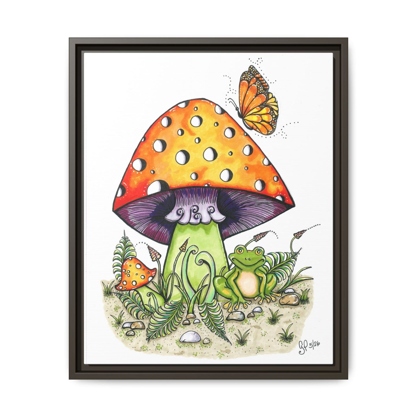 Froggy Loves Mushrooms Matte Canvas, Framed (Multi-color)