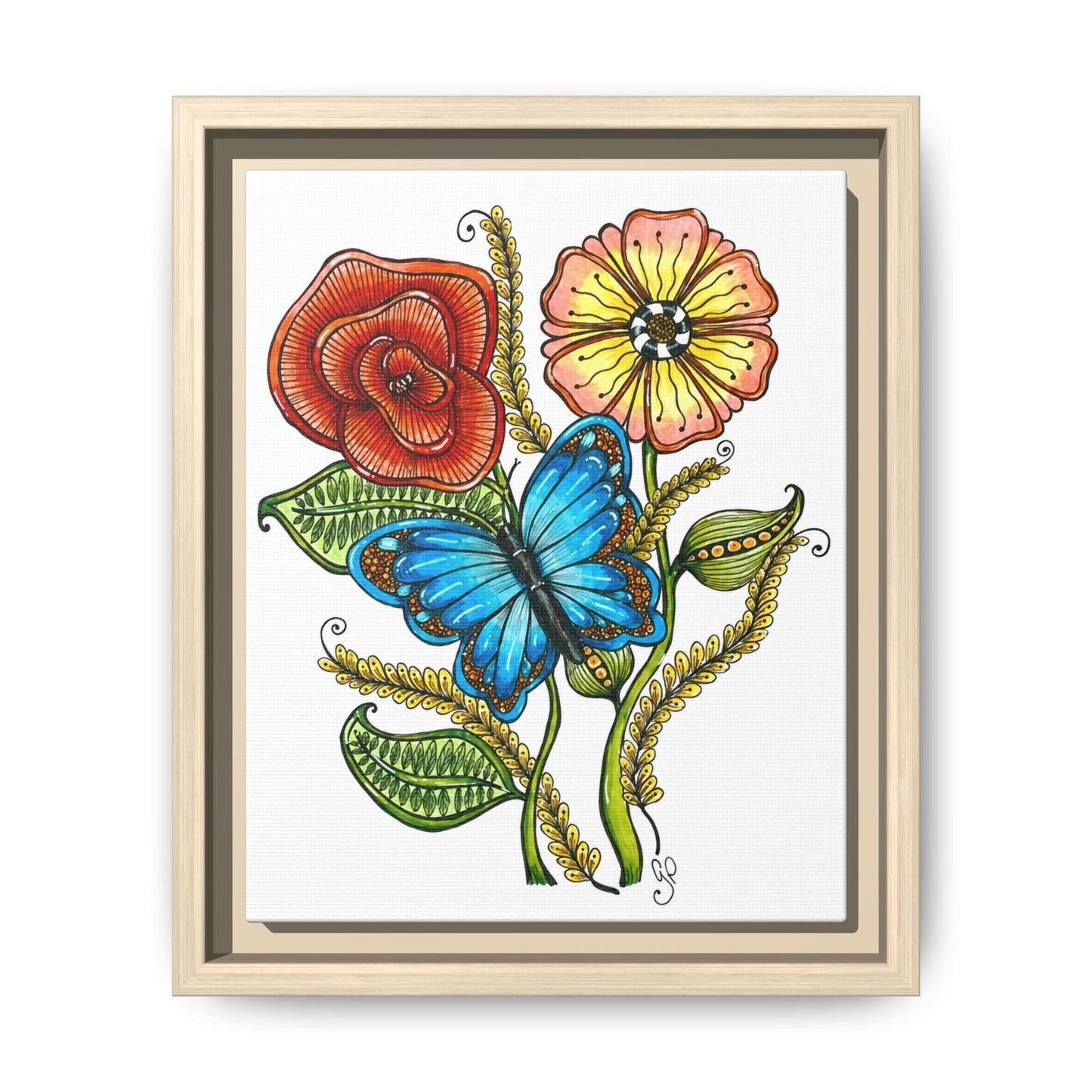 Blue Butterfly Matte Canvas, Framed (Multi-color)