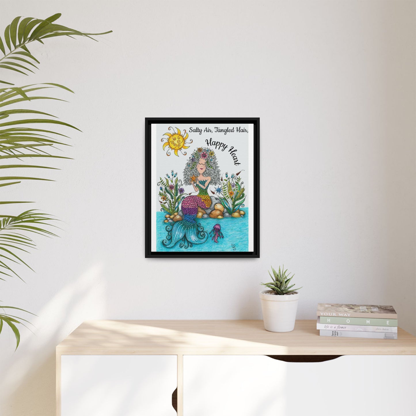 Mermaid Matte Canvas, Framed (Multi-color)