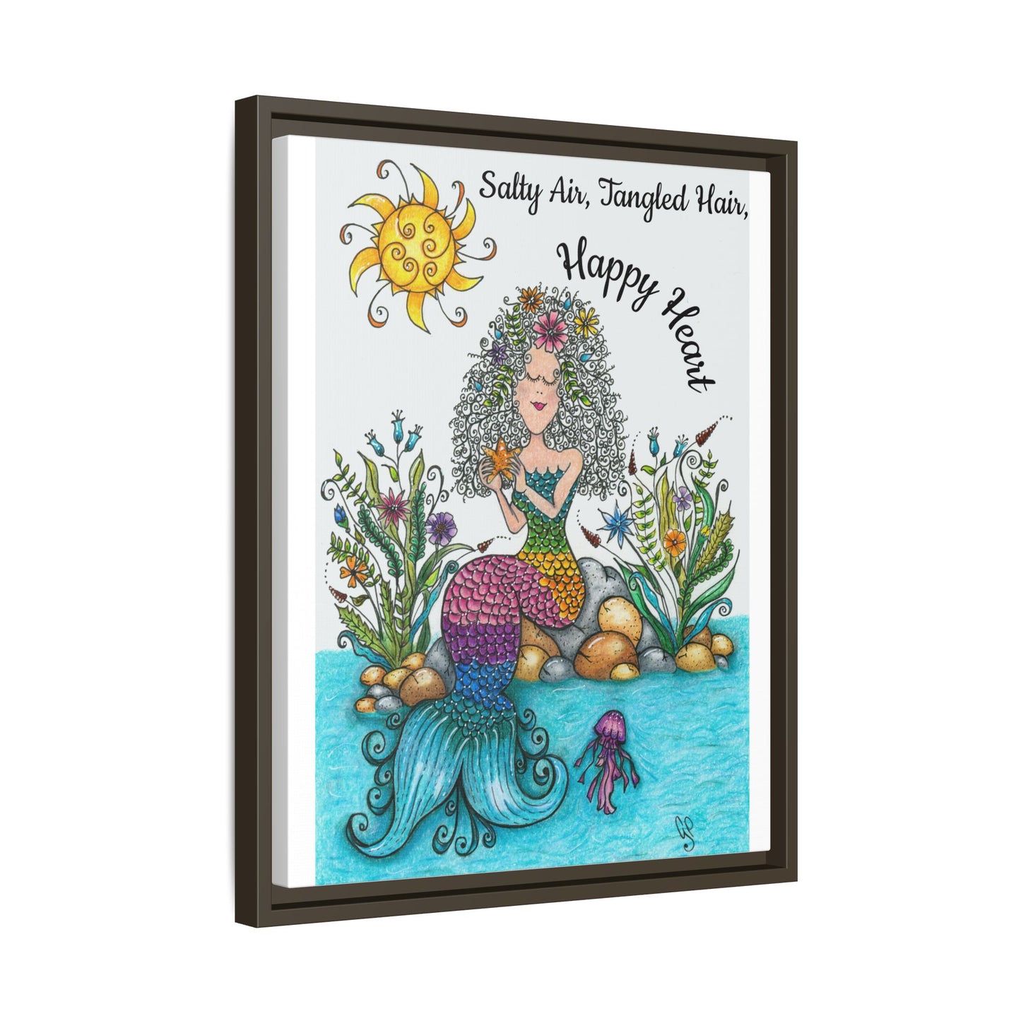 Mermaid Matte Canvas, Framed (Multi-color)