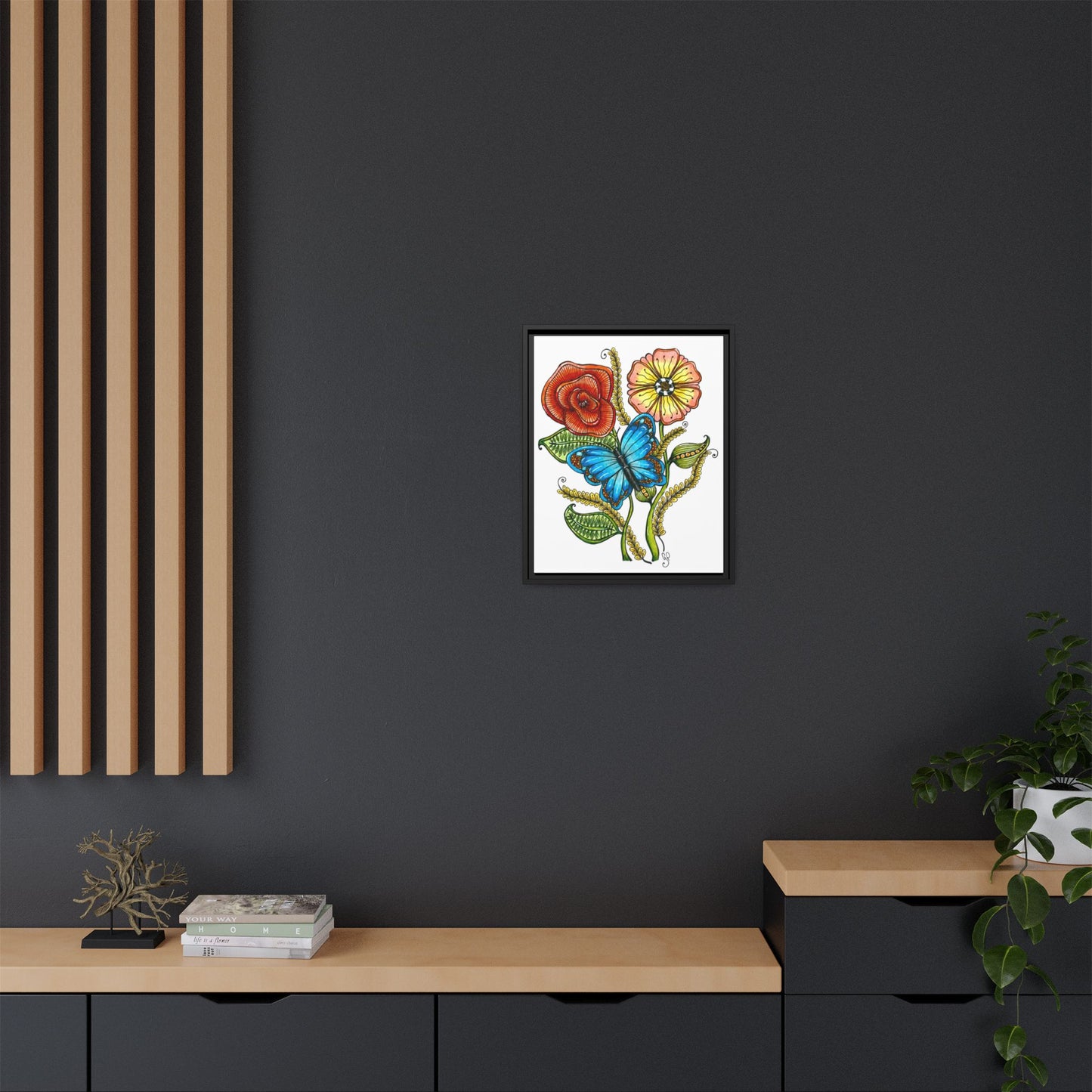 Blue Butterfly Matte Canvas, Framed (Multi-color)