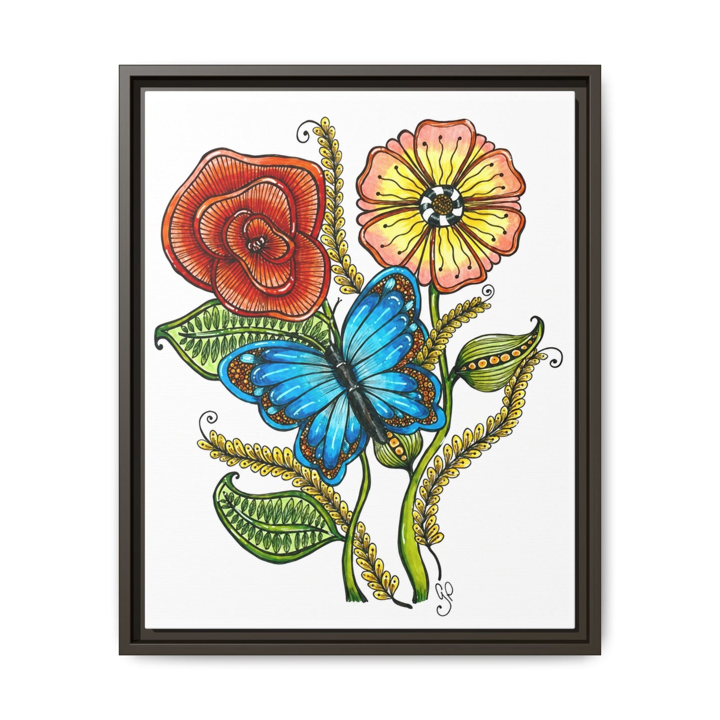 Blue Butterfly Matte Canvas, Framed (Multi-color)
