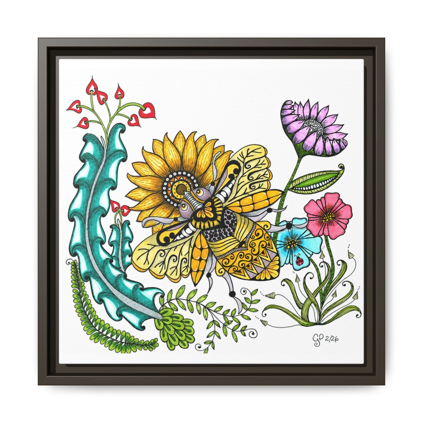 Boho Bumblebee Matte Canvas, Framed (Multi-color)