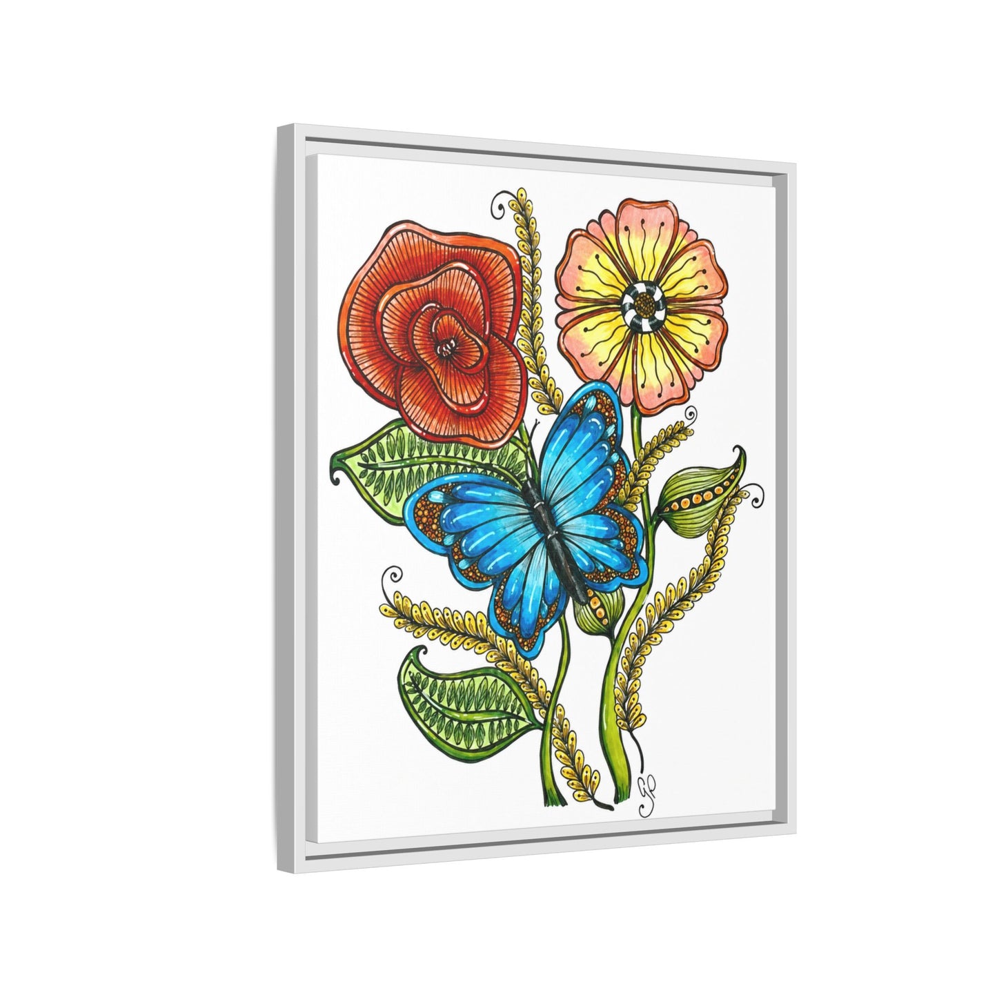 Blue Butterfly Matte Canvas, Framed (Multi-color)