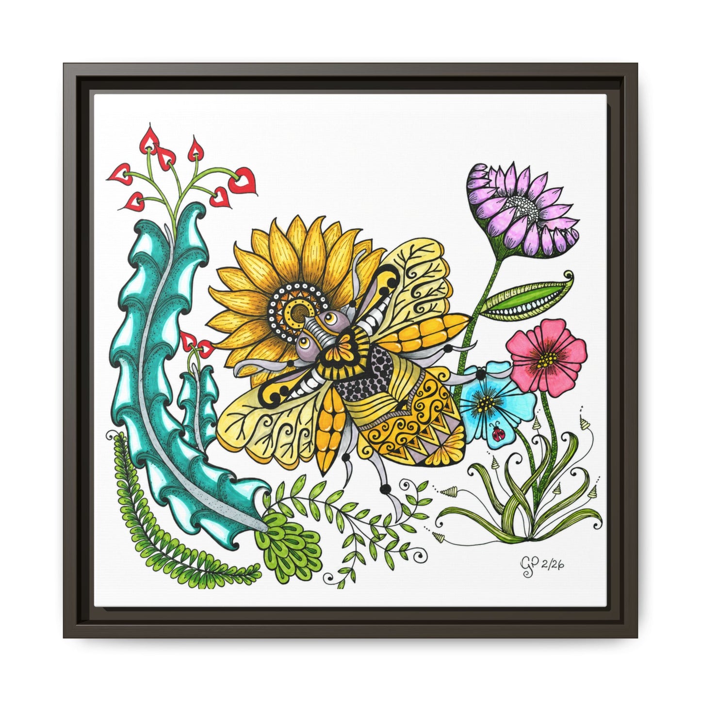 Boho Bumblebee Matte Canvas, Framed (Multi-color)
