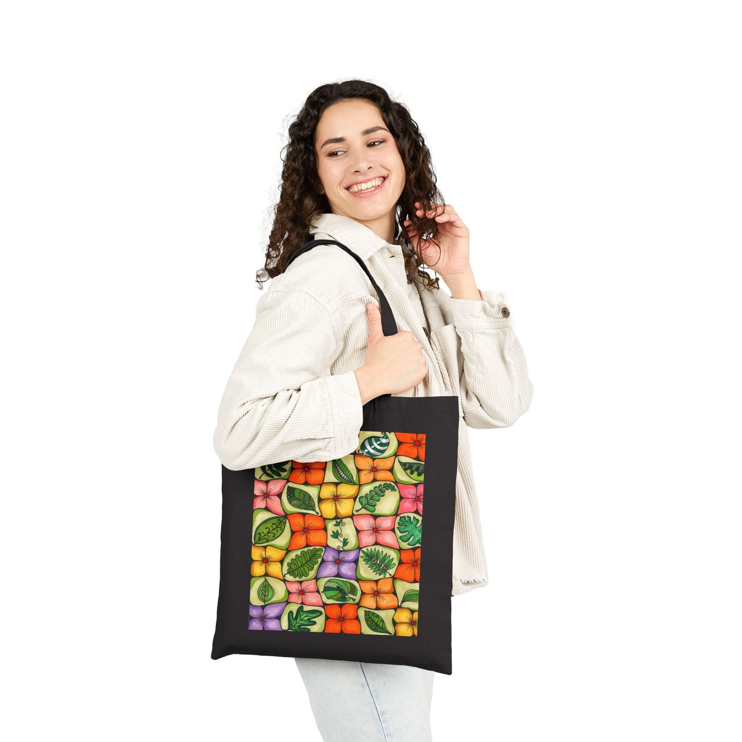 All-Over Flower Cotton Canvas Tote Bag