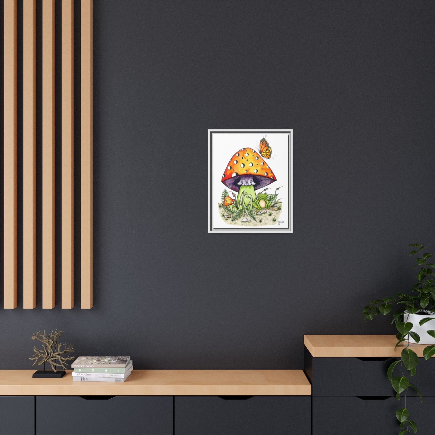 Froggy Loves Mushrooms Matte Canvas, Framed (Multi-color)